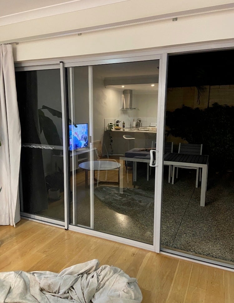 Sliding door with new glass fitted after an emergency call-out