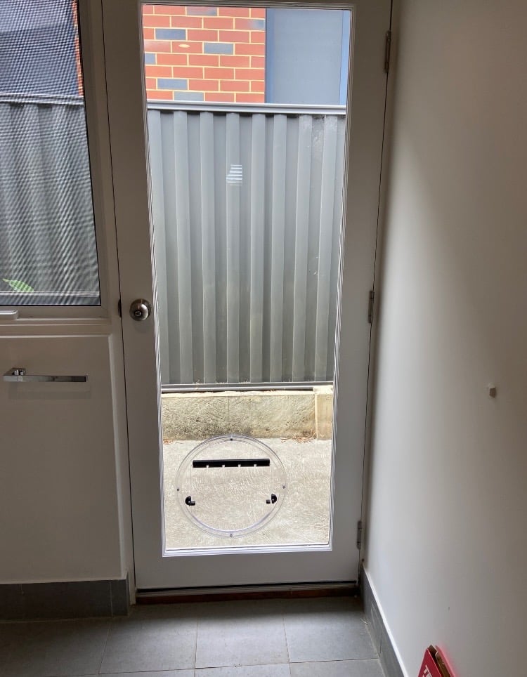 Pet door fitted into a glass door